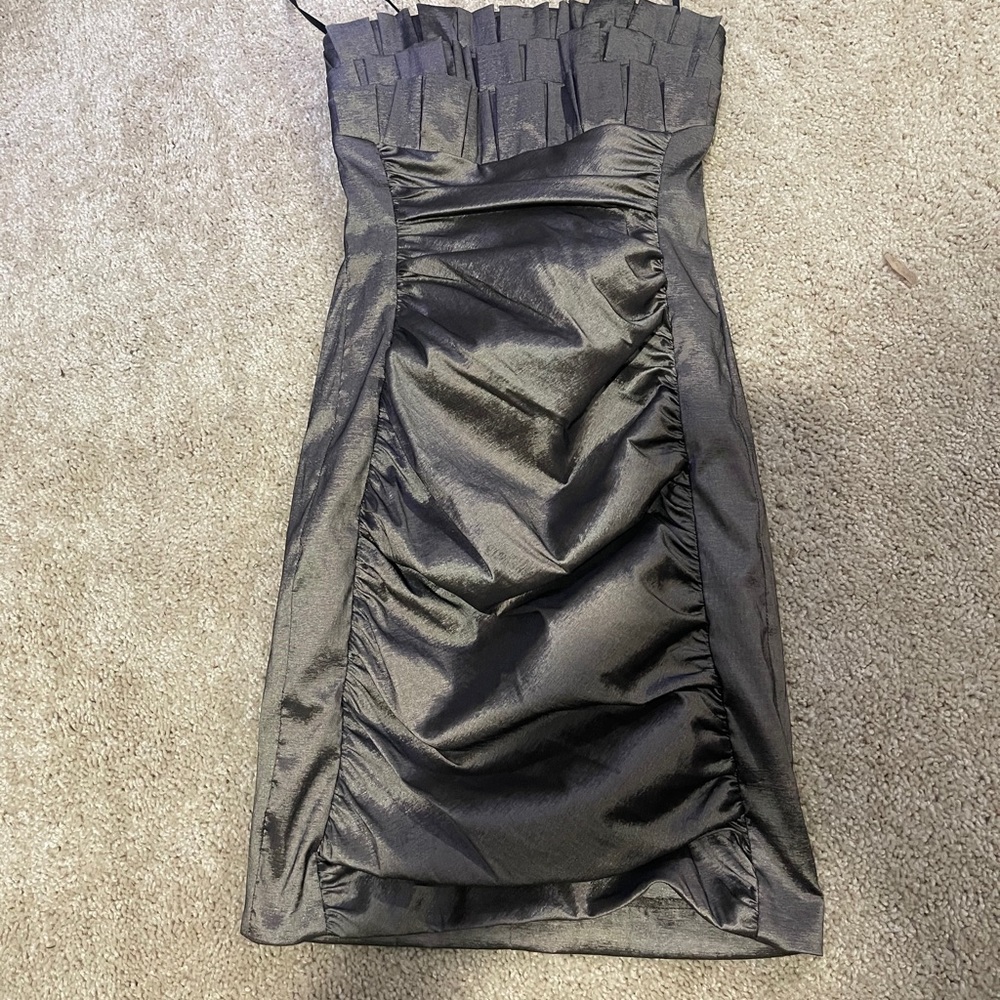 Pewter strapless cocktail dress